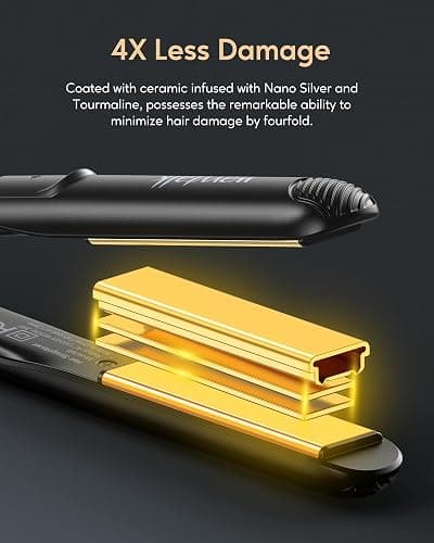 Wavytalk Pro Mini Temperature Adjustable Hair Straightener - 0.7 Inch Small Flat Iron for Short Hair, Curls, Bangs, Travel Use, Dual Voltage, Extended Size, Black thumbnail 3