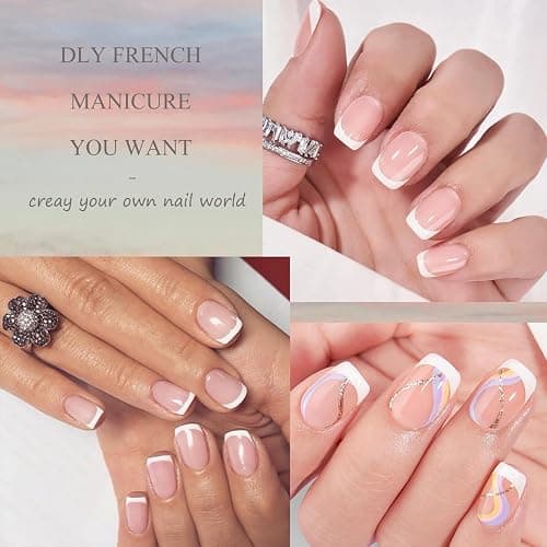 French False Nails - 240Pcs Square Press On Nails Short - Fake Nails White Tip French False Nail Kit - Full Cover Stick on Nails French Nail Art Manicure Decorations - Nude Short thumbnail 4