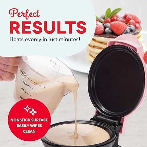 DASH Mini Maker Electric Round Griddle for Individual Pancakes, Cookies, Eggs & other on the go Breakfast, Lunch & Snacks with Indicator Light + Included Recipe Book - Pink thumbnail 4