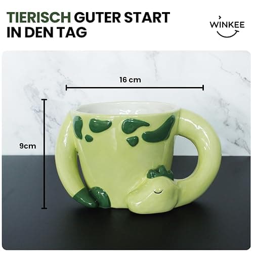 Winkee Original - Magische Dreaming Dino Kaffeetasse I Ca. 350ml I Stylische Tasse in Dino Form für Tee & Kaffee thumbnail 2