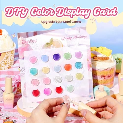 Beetles Jelly Gel Nail Polish Set - Spring Pudding 20 Colors Pastel Gel Polish Kit Jelly Pink Purple Red Blue Green Glitter Silver Cat Eye Base Glossy Matte Top Coat Home Salon Summer Gifts for Women thumbnail 4