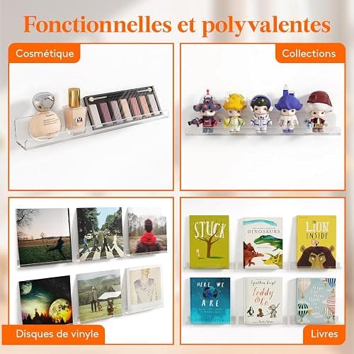 Lifewit Étagères Flottantes pour Disques Vinyles, Lot de 10 Étagères Murales en Plastique Clair 30 cm, Décoration pour Livres/Photos/Maquillage, Chambre, Salon, Salle de Bain, Rangement 、Organisation thumbnail 7