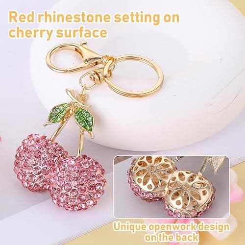 Hariendny Rhinestone Cherry Keychain Cute Sparkling Fruit Cherry Bag Charms thumbnail 3