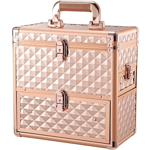 Makeup Train Case Professional Makeup Organizer Case with Drawer Mirror Extra Large Makeup Manicure Accessory with Dividers Travel Cosmetic Case for Cosmetologist Nail Tech Kits Makeup Case Rose Gold - Image 1