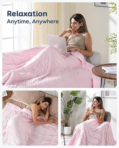 Kivik Weighted Blanket 15 lbs for Adults, Minky Dot Heavy Blankets, Microfiber Reversible Weighted Throw Blankets for All Seasons, Machine Washable, 48"x72" Twin Size, Pink thumbnail 6