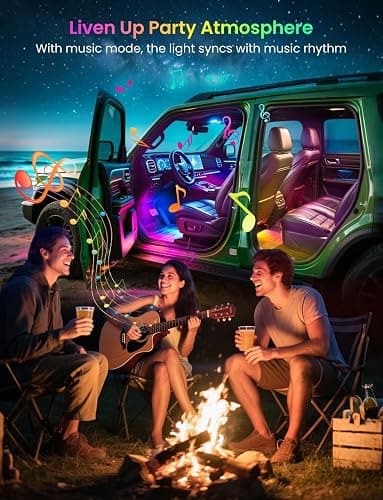 Car LED Lights, Smart RGB+IC 48 LED Car Interior Light, 16 Million Colors Strip Light, APP Control, Music Mode, Scene Modes, 2 Lines Design with Car Charger, Under Dash Lighting for SUVs, Trucks thumbnail 6