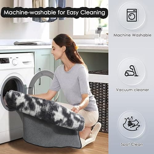 Amdrebio Black White Grey Rugs for Living Room Bedroom, 8x10 Large Fluffy Shaggy Furry Area Rug for Kids Room Dorm Home Office Apartment, Fuzzy Shag Plush Floor Modern Cool Carpet for Men Teen Boys thumbnail 3