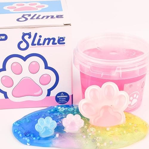 Pink Jelly Crunchy Cat's Paw Slime,Super Soft and Non-Sticky, Great for Birthday Gifts for Girl and Boys,Party Favors,Christmas Stocking Stuffers（300ml） thumbnail 2
