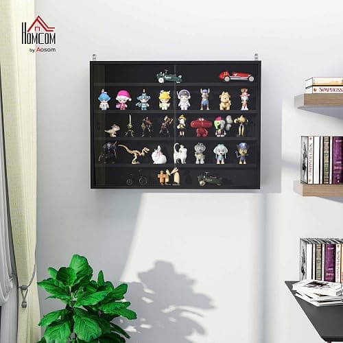 HOMCOM 5-Tier Wall Mounted Display Cabinet Glass Doors 60x80cm Black | Display Case with 4 Adjustable Shelves, Glass Doors, for Home Office Ornaments thumbnail 2