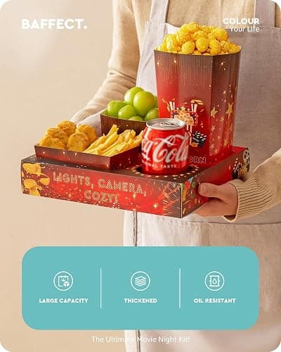 Baffect Movie Night Snack Trays 100pcs Include 20 Movie Night Trays, 20 Popcorn Boxes, 20 Salad Bowls, 20 Nacho Bowls, 20 Movie Party Invitations, Outdoor Movie Night Supplies For Nacho Bar thumbnail 3