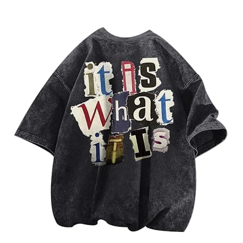 Zoemghc Men's Graphic Tees Funny Letter Print Vintage Oversize T Shirts Acid Wash Shirt Streetwear Rapper Casual Tee Top - Image 1