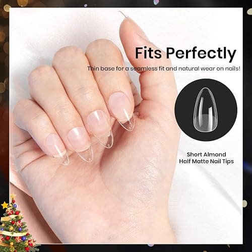 Beetles Gel Nail Tips Etch-X, Almond Short Fake Nails, 288pcs 12 Sizes, Press on Pre-Etched Half Matte Full Cover Acrylic False Nail Tips Almond Shape Nail Supplies Easy DIY Extension Gift for Women thumbnail 5