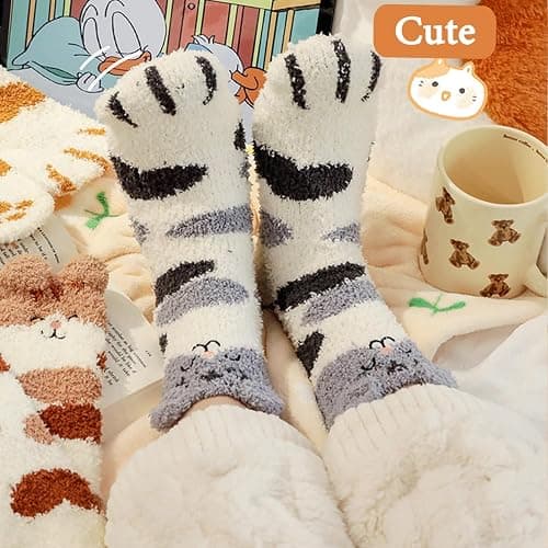 Ginmewrae Women Fuzzy Socks Cozy Soft Fluffy Cute Animal Slipper Socks Sleeping Warm Socks Christmas Gift for Girls thumbnail 6