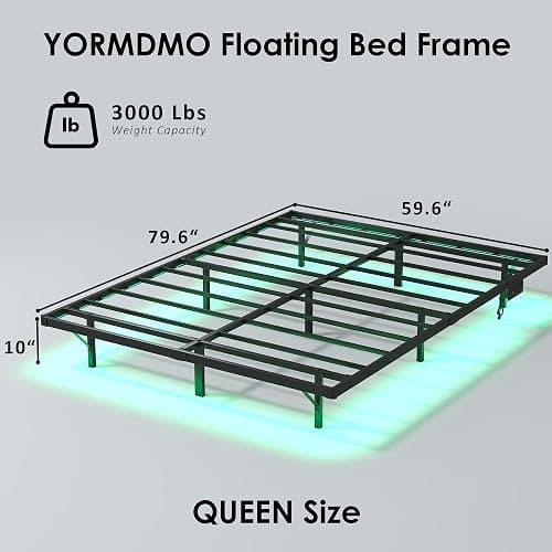 YORMDMO Floating Bed Frame Queen Size, Heavy Duty Bedframe with Smart LED Lights & Charging Station, Modern Metal Platform Bed, Easy Assembly No Box Spring Needed, 10 Inch thumbnail 2