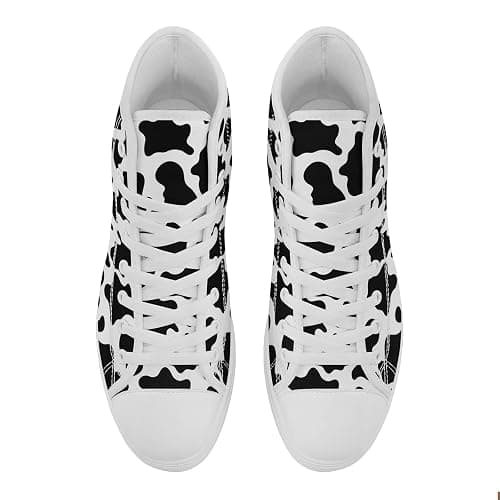 Cow Print Canvas High-Top Shoes for Women, Men's Fashion Sneakers for Streetwear Casual Wear Trendy Outfits thumbnail 3