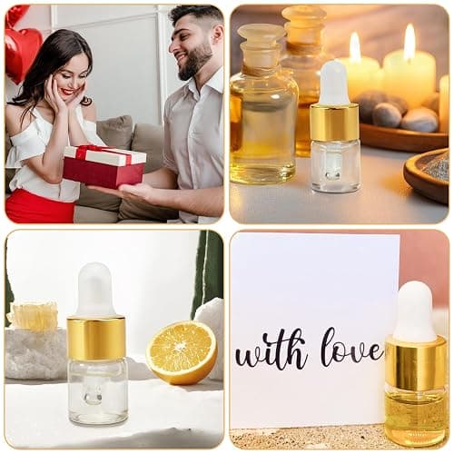 10pcs Mini Glass Dropper Bottle for Essential Oil,1ml Small Clear Sample Dropper Vails with Gold Cap,Perfume Cosmetic Liquid Containers for Traveling (2ml, 10) thumbnail 7
