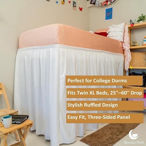 SlumberWell Microfiber Extra Long Ruffled Bed Skirt for Collage Dorm Room, Three Sided Panel, Easy Fit & Stylish for Beds, Twin XL 32 Inch Drop, White thumbnail 2
