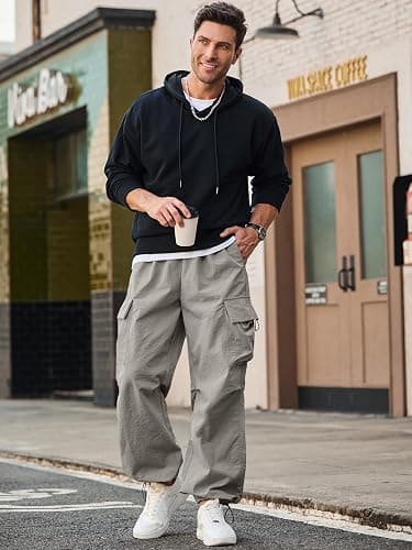 JMIERR Men's Baggy Cargo Pants Trendy Casual Parachute Pant Loose Fit Harem Joggers with Pockets for Streetwear thumbnail 3