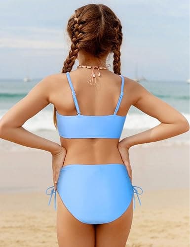 FoWear Girls Swimsuits Bikini Set 2 Pieces Color Block Bikini with Adjustable Shoulder Strap Girls Bathing Suit 7-16Y thumbnail 4