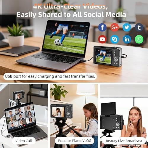 4K Digital Camera for Photography and Video, 56MP Autofocus Vlogging Camera for YouTube, 3" 180° Flip Screen & 16X Digital Zoom, Compact Travel Cameras with 32GB SD Card for Beginners & Adults thumbnail 6