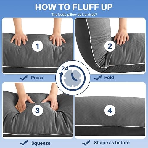 YZ HOME Cooling Body Pillow for Adults- Pillow Insert with Shredded Blue Memory Foam, Soft Support for Side Sleepper, Pregnant Women, Back Pain Relief, Washable Pillowcase (20x54 Inch, Grey) thumbnail 7