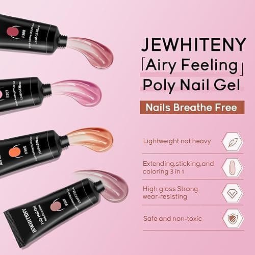 JEWHITENY Poly Extension Gel Nail Kit 14 PCS Poly Gel Kit with Slip Solution and Mini Lamp Nail Art Design Beginner thumbnail 4