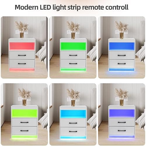 ansefe Night Stand with Charging Station and Ambient Light, LED Nightstand with USB-C Ports and Outlets, Morden Bedside Table with 2 Drawers and Open Compartment, End Table for Bedroom, White thumbnail 6