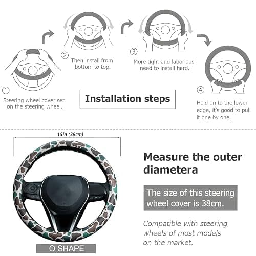 Army Dark Camo Steering Wheel Cover Auto Leather Steering Wheel Protector, Anti-Slip, Breathable, Absorbing Sweat, Universal Camo Car Accessories 14.5–15 inch,Fit for Most Car, Trucks, SUV thumbnail 5