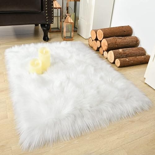 LOCHAS Soft Fluffy Faux Fur Rugs for Bedroom Bedside Rug 2x3 Feet, Washable, Furry Sheepskin Area Rug for Living Room Girls Room, Luxury Shag Carpet Home Decor, White thumbnail 4