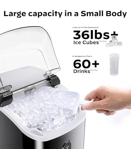 Nugget Ice Maker Countertop, Silonn Chewable Pellet Ice Machine with Self-Cleanin Function, 36lbs/24H Portable Ice Makers for Home Kitchen Officce, Black thumbnail 3