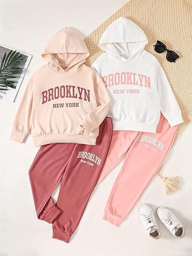 Fdqin Girl's Tracksuit Sets 4 Piece Outfits Cute Hoodie Matching Jogger Sweatpants Clothes Set for 3-14 Years thumbnail 7