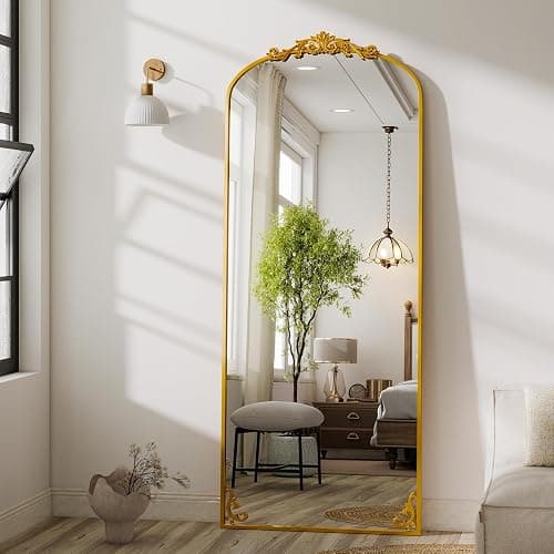 GLSLAND 56"x21" Vintage Full Length Mirror - Carved Arched Floor Standing Mirror, Baroque Full Body Mirrors for Bedroom Living Room Entryway, Gold Frame thumbnail 6