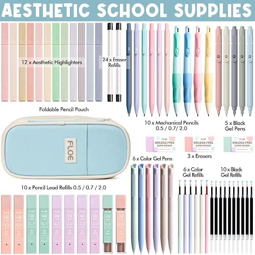 65PCS Aesthetic School Supplies with Cute Pencil Case, Pastel Highlighters Gel Pens Mechanical Pencils Set 0.5 0.7 & 2.0mm, Office Back to School Supplies College Essentials Kit Student Stationary Set thumbnail 2