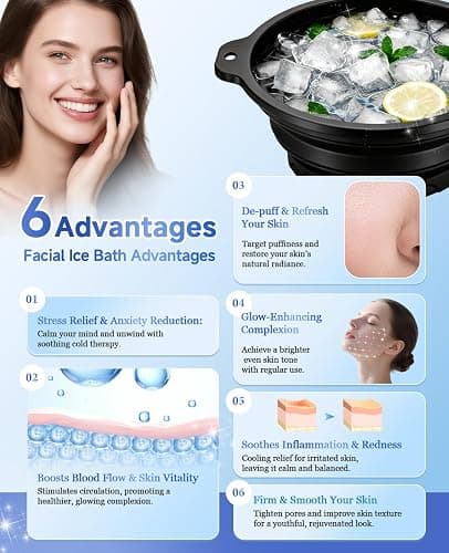 Face Bowl for Ice with Built-in Ice Tray – Collapsible Silicone Facial Ice Bath Bowl for Cold Plunge Therapy, Skin Tightening & Acne Relief – Portable Spa Tool for Home & Travel(Black) thumbnail 6