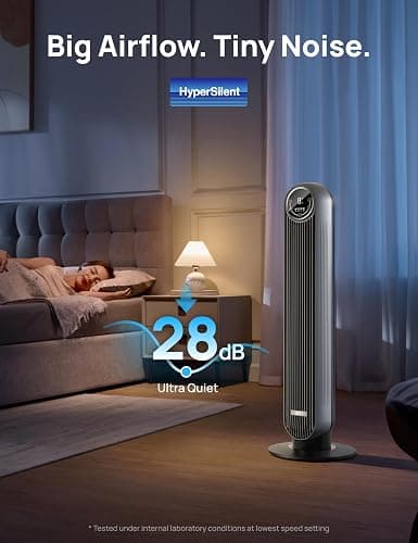 Dreo Tower Fan for Bedroom, 25ft/s Velocity Quiet Floor Fan, 90° Oscillating Fans for Indoors with 4 Speeds, 4 Modes, 8H Timer, Bladeless Fan, Standing Fans, Silver, Nomad One (DR-HTF007) thumbnail 5