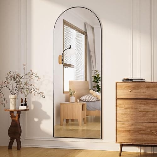 ZENOMIRRIS Arched Full Length Mirror 65"x24" - Floor Standing Body Mirror with Aluminum Frame,Leaning Hanging for Bedroom Cloakroom Living Room Black thumbnail 7