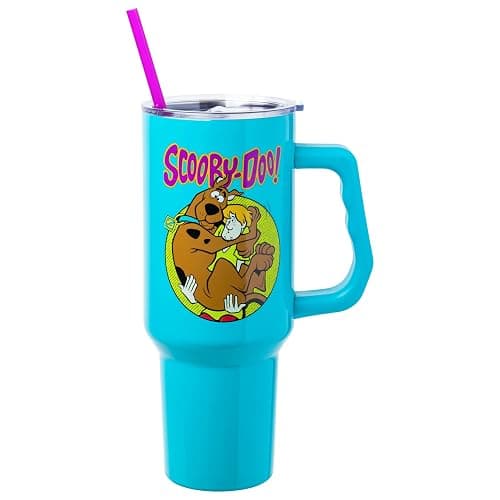 Silver Buffalo Scooby-Doo Featuring Scared Shaggy and Scooby Stainless Steel Tumbler with Handle and Straw, Fits in Standard Cup Holder, 40 Ounces - Image 1
