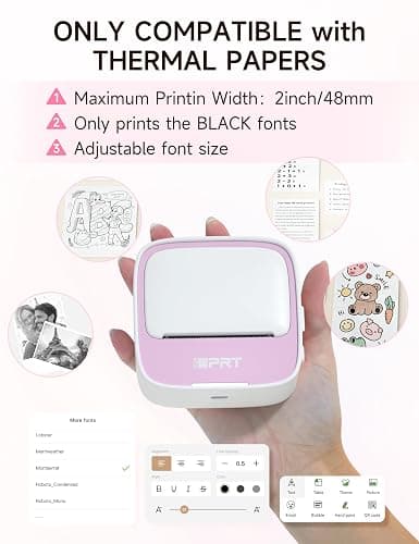 iDPRT Sticker Printer, Portable Sticker Maker Machine, Mini Inkless Bluetooth Thermal Printer for iPhone & Android, Pocket Printer for Labels, Barcodes, DIY Journaling, Kids Gift, Pink thumbnail 7