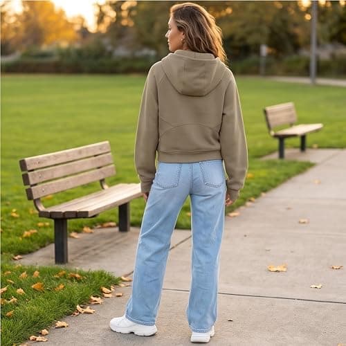 HYYGOCCTV Women Cropped Raglan Half Zip Hoodie Long Sleeve Pullover Slim Casual Street Fall Sweatshirts With Pockets thumbnail 6