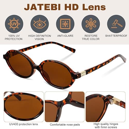 JATEBI 4 Pack Retro Oval/Rectangular Sunglasses for Women Men 90s y2k Small Vintage Style UV Protection Sun Glasses thumbnail 4
