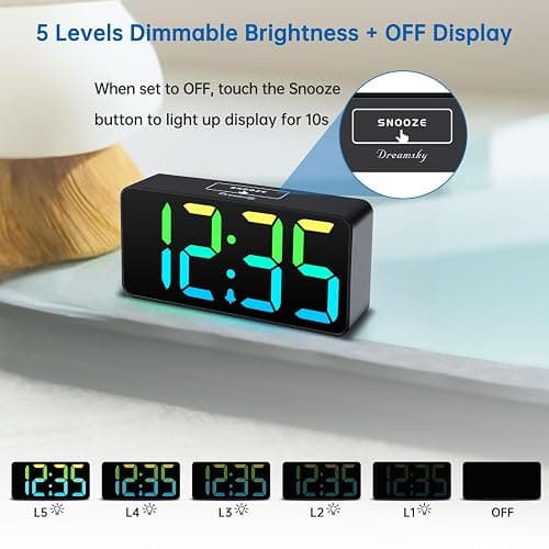 DreamSky Small Digital Alarm Clocks for Bedrooms - RGB Electric Alarm Clock for Kids Bedside Nightstand, Desk Clock with Large Numbers, Dimmer, Adjustable Alarm Volume, USB Port, USB-C Adapter Powered thumbnail 6