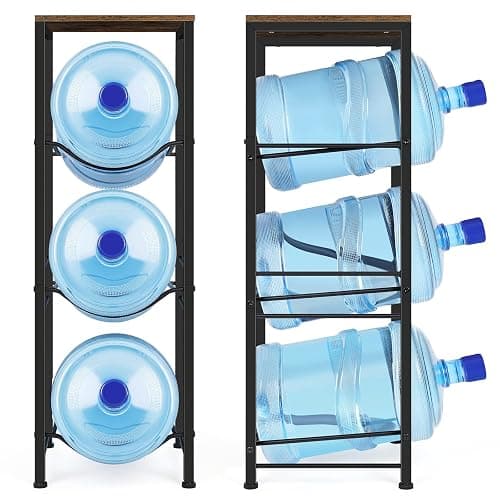 5 Gallon Water Jug Holder 3-Tiers Water Dispenser Stand Rack, Water Bottle Organizer with Storage Shelves for Kitchen Living Room Office, Rustic Brown - Square Tube Brown thumbnail 8