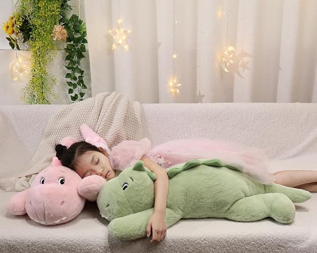 XMV 31 inch 5 lbs Dinosaur Weighted Stuffed Animals, Large Weighted Plush Animal, Cute Plush Toy Pillow, Soft Dino Plushie Gifts for Adults, Kids, Boys and Girls (Pink) thumbnail 9