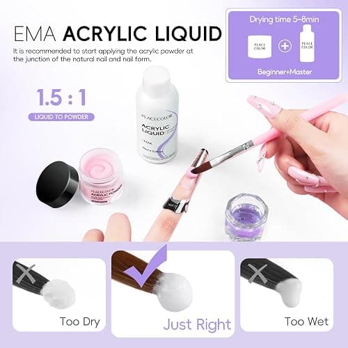 PEACECOLOR Acrylic Nail Kit with Electric Nail Drill and Lamp, 114PCS Nail Set with Everything 11 Colors Clear Pink White Nude Acrylic Powder and Liquid Set False Nail Tips Starter Kit Women Salon thumbnail 7