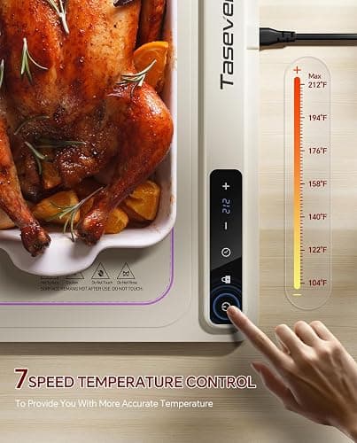 Food Warming Mat, Silicone Heating Tray with 7 Temperature Settings, Quick Full Surface Heating Pad, Thermochromic Line, Kids Lock, Food Warmers for Parties thumbnail 3