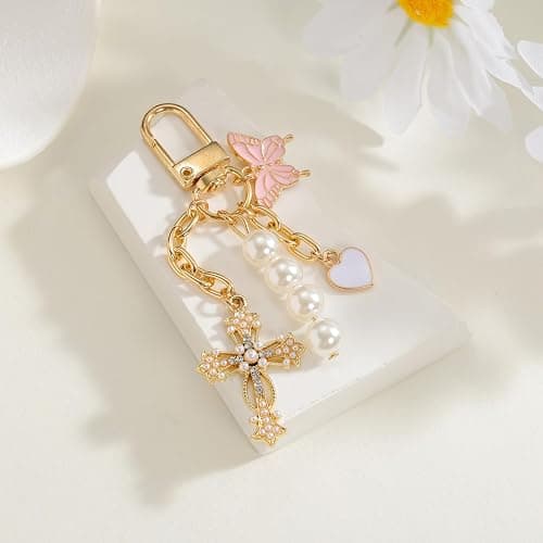 wavaiov Cross Keychain Heart Butterfly Bag Charm Key Chain Accessories, Rhinestone Sparkling Keychain for Women Car Key Ring Bag Purse ﻿ ﻿ thumbnail 4