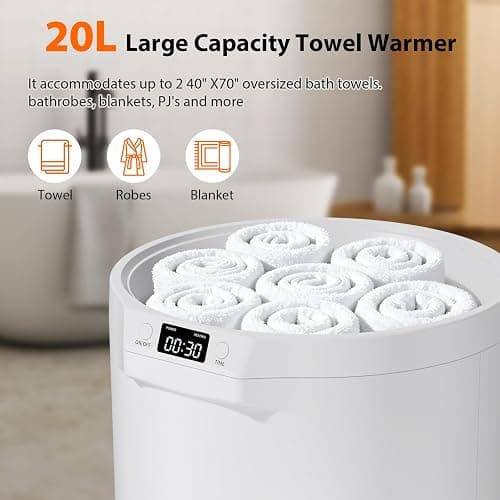 CWDOlROI Towel Warmers for Bathroom, 20L Large Towel Warmer Bucket, Fits Up Two 40"X70" Oversized Towels, Bathrobes, Blankets, Towel Heater with LCD, 4 Timer Setting and Auto Shut Off(White) thumbnail 4