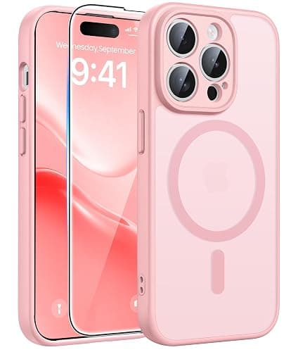 FNTCASE for iPhone 14 Pro Case: [Compatible with Magsafe] Translucent Matte Cases with [Full Camera Protection] [Screen Protector] Military Grade Shockproof Protective Phone Cover - Light Pink - Image 1