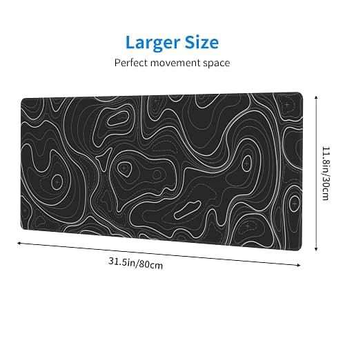 Large Gaming Mouse Pad Black Topographic Contour Mouse Pad Extended XL Long Mousepad Big Desk Mat with Stitched Edges & Nonslip Rubber Base for Company Office Work, 31.5 X 11.8 Inch thumbnail 2