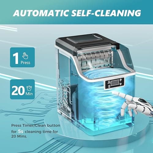 EUHOMY Ice Cube Maker Machine Countertop, 2 Ways to Add Water, 45Lbs/Day 24 Pcs Ready in 13 Mins, Self-Cleaning Portable Compact, with Ice Scoop & Basket, Perfect for Home/Kitchen/Office/Bar thumbnail 6
